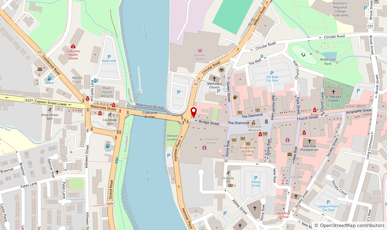 Map showing INFUSE Bodyworks at 21 Bridge Street, Coleraine BT52 1DR